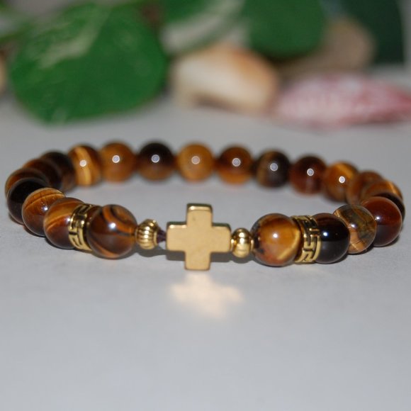 Tiger Eye Bracelet,Cross Bracelet,Tiger Eye Cross Bracelet,Men,Women - Picture 2 of 3